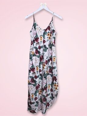 Vintage L.A. Intimates Floral Slip Dress M White Red Yellow Green Satin